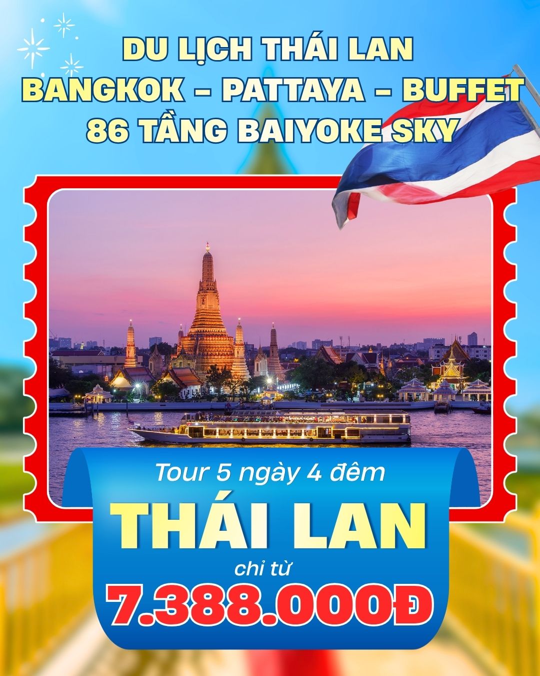 Được mệnh danh là thiên đường du lịch số một Đông Nam Á, Thái Lan không chỉ lôi cuốn bởi những ngôi chùa cổ kính dát vàng, các trung tâm thương mại sầm uất bậc nhất thế giới mà còn bởi sự kết hợp hoàn hảo giữa nhịp sống thủ đô Bangkok sôi động và thành phố biển Pattaya rực rỡ sắc màu.